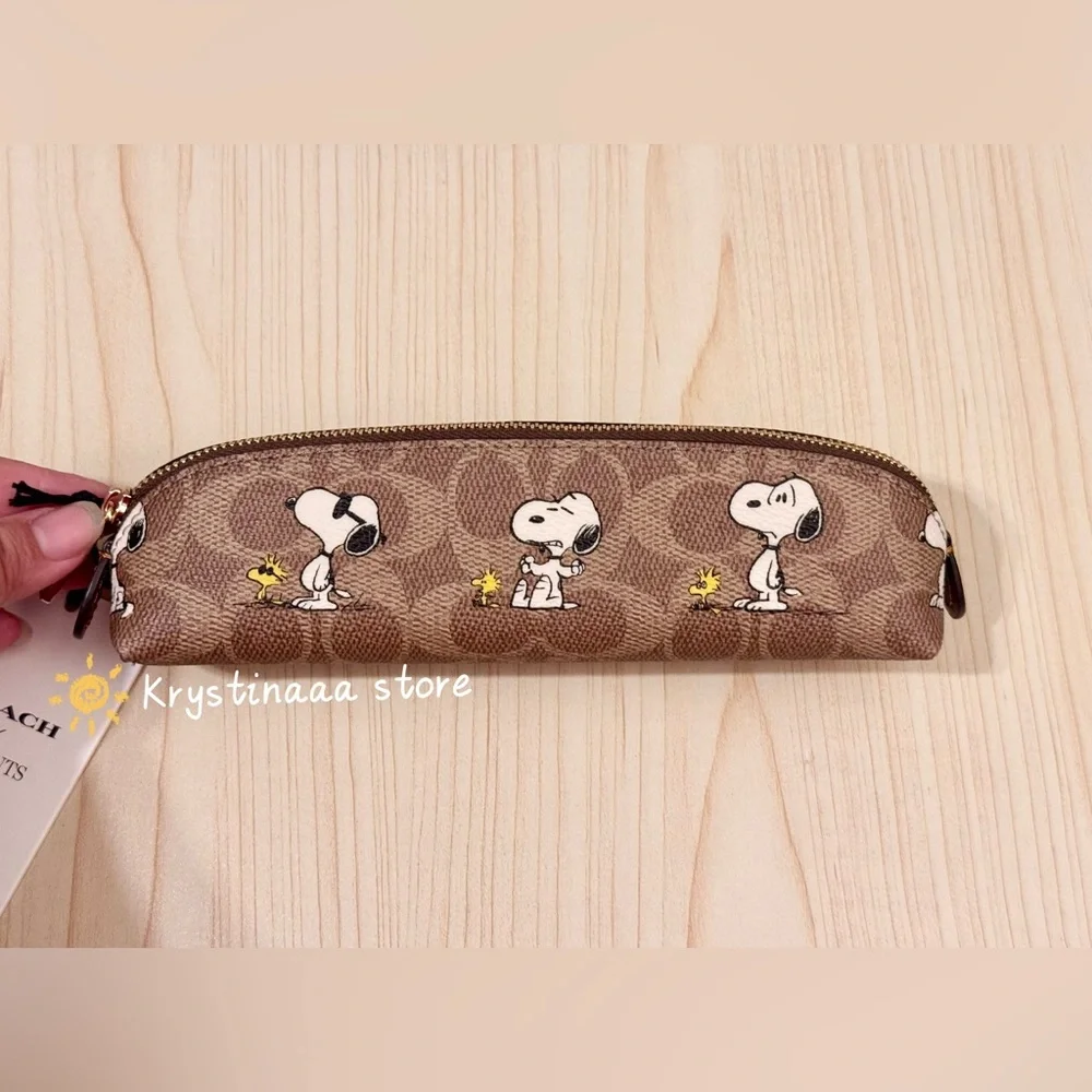 NWT Coach X Peanuts Pencil Case In Signature Canvas With Snoopy Print CBT17